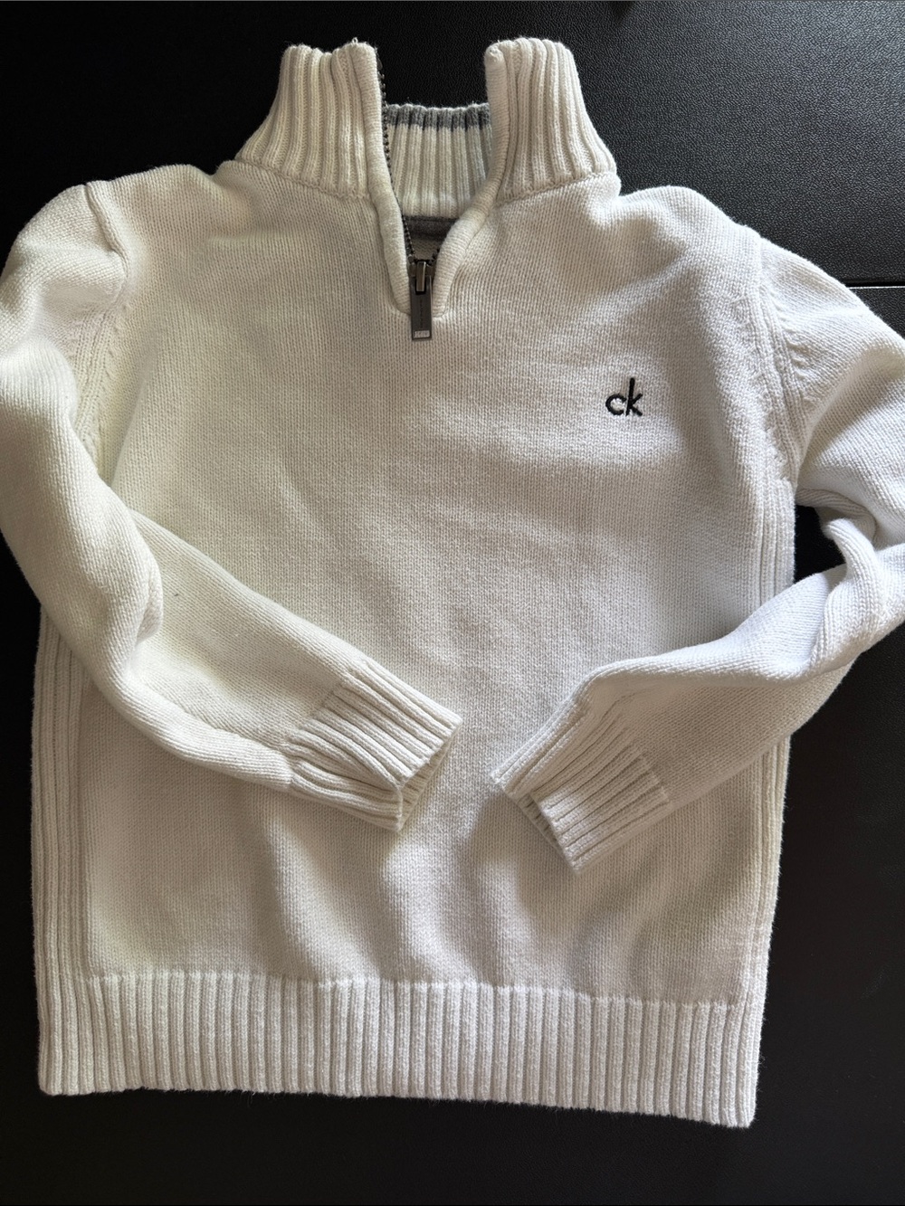Kids Calvin Klein White Half-Zip Knit Sweater with CK Logo